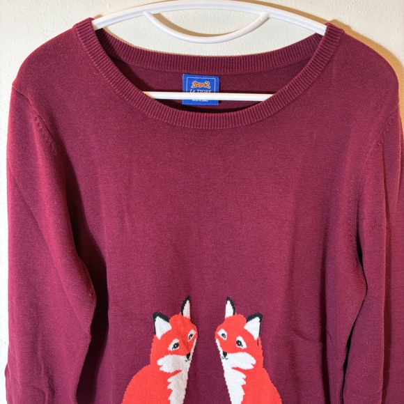 Le Tigre Womens Fox Heart Intarsia Knit Sweater Burgundy Cream Cotton Large - Picture 2 of 7
